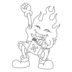 Coloring illustration of cartoon cheerful fire
