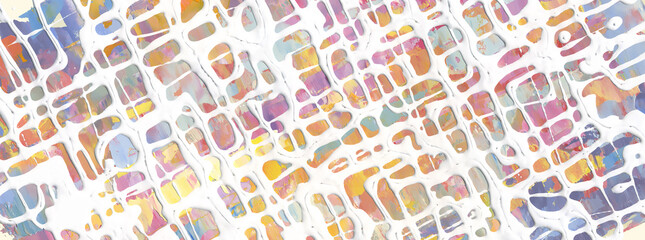 Wide textural abstract background of colorful slices oil paint texture. Mosaic pattern. 