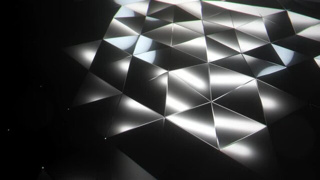 Animazione 3D di un piano a rilievo triangoli  in movimento colore bianco e nero