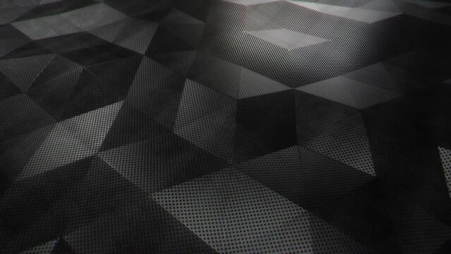 Animazione 3D di un piano a rilievo triangoli  in movimento colore bianco e nero