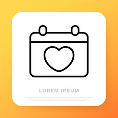Calendar line icon. Calendar with hearth. View scheduled events, view holidays. Date management. Icon style. Vector line icon for Business and Advertising