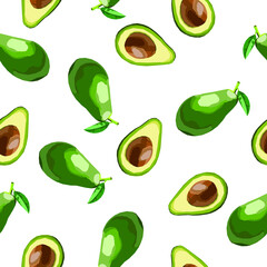 Avocado fruit vector seamless pattern