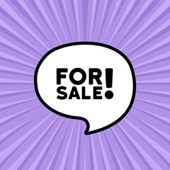 Speech bubble with for sale text. Boom retro comic style. Pop art style. Vector line icon for Business and Advertising