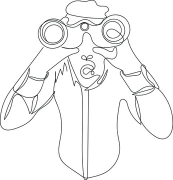 outline sketch drawing of young man looking through binoculars, Man binoculars sketch Images, Stock Photos & Vectors