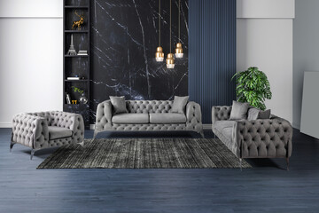 3D rendering of modern living room .modern furniture set.