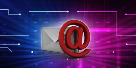 3d illustration AT symbol connected to envelop
