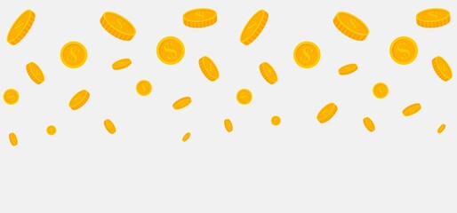 Falling coins, falling money, flying gold coins, golden rain. treasure of gold wealth with bright sparkles, money gold coins stacks concept of savings and dividends