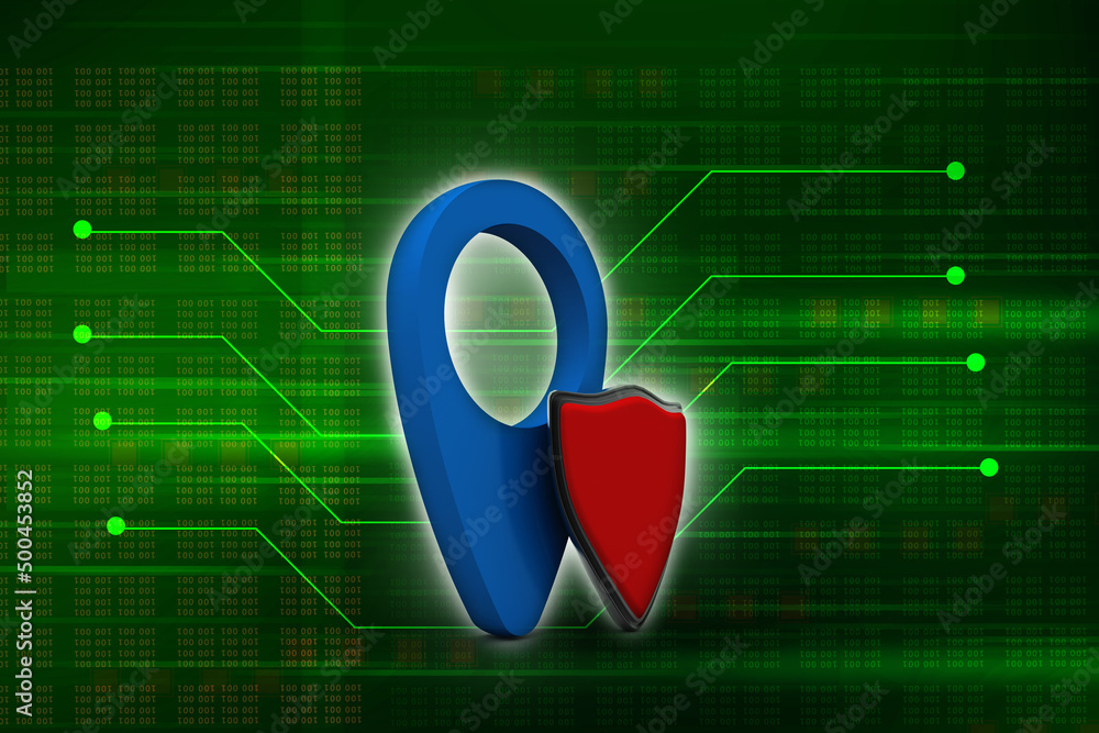 Poster 3d rendering red map pointer protection shield
