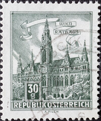 Austria - circa 1962: a postage stamp from Austria, showing the historical building of the city...