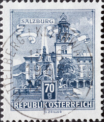 Austria - circa 1962: a postage stamp from Austria, showing the historic buildings of Residence...