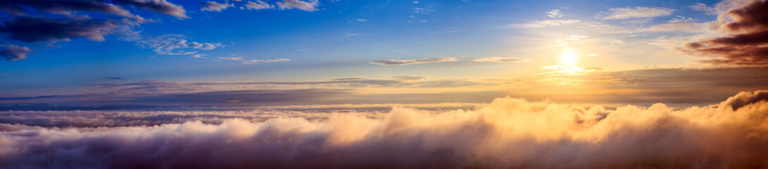 Naklejka na ściany i meble aerial view landscape sea of mist and clouds in sunrise sky , Chiangmai ,Thailand