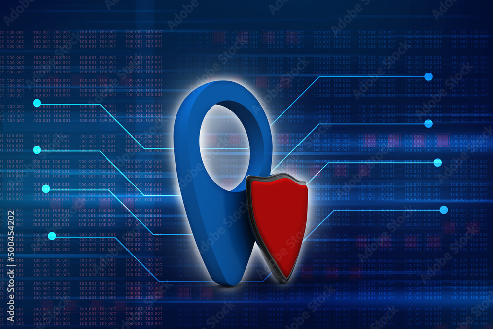 Poster 3d rendering red map pointer protection shield