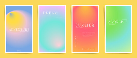 Japanese means - Aesthetic design. Summer gradient blurred frames cover template design set for poster, decorative interior placard, social media posts and stories. Duotone vector modern art.	