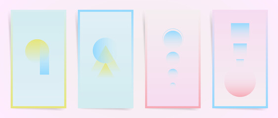 Aesthetic gradient boho minimal design for social media stories, posts. Poster frames, decorative backgrounds. duotone y2k space graphic vector template. Home decor geometric art.