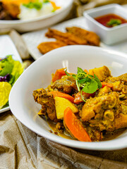 chicken curry food flat lay