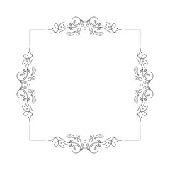 Abstract Black Simple Line Suqare With Leaf Leaves Frame Flowers Doodle Outline Element Vector Design Style Sketch Isolated Illustration For Wedding And Banner