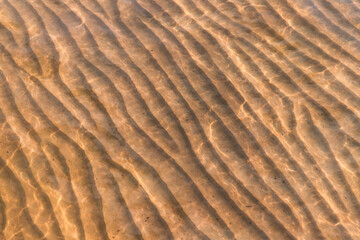 Sandy seabed with wavy pattern under shallow water, abstract texture