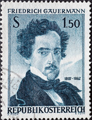 Austria - circa 1962: a postage stamp from Austria, showing a portrait of the painter Friedrich...