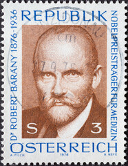 Austria - circa 1976: a postage stamp from Austria, showing a portrait of the ear, nose and throat...