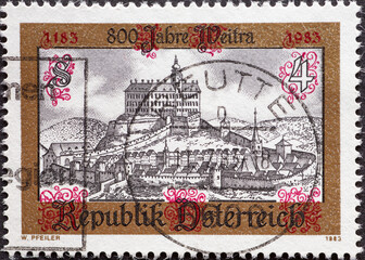 Austria - circa 1983 : a postage stamp from Austria, showing a historical painting of the Weitra...