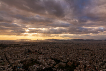 Panoramic view of the city of Athens from Lycabettus hill, Attica, Greece