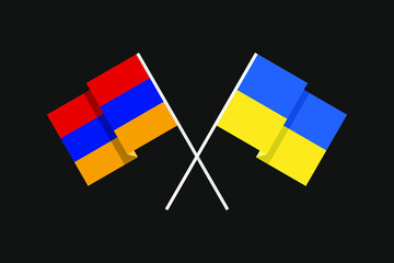 Flags of European and Asian countries Ukraine and the Republic of Armenia in national colors. Help and support from friendly countries. Flat minimal graphic design.