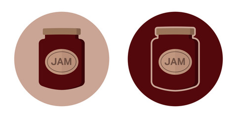 Set of Strawberry Jam Jar Icons. Round Jam icons for web and print isolated on white background.