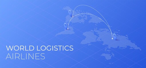 World logistic delivery concept. Global export and import airlinnes. Smart airplane tracking. Ecommerce trade service infographic. - obrazy, fototapety, plakaty