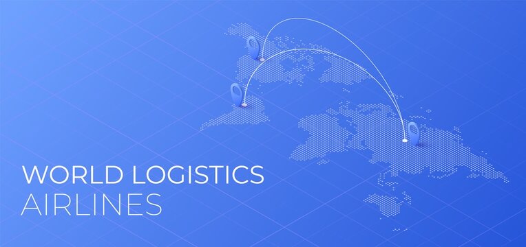 World logistic delivery concept. Global export and import airlinnes. Smart airplane tracking. Ecommerce trade service infographic.