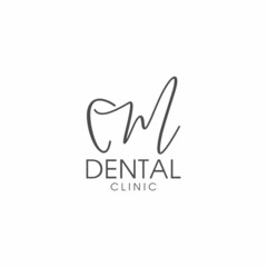 line art letter M tooth dental logo design