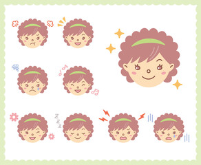 女性の喜怒哀楽の感情　顔アイコン　セット42