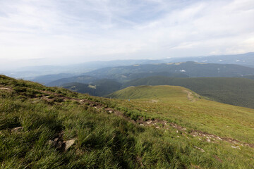 Fototapeta na wymiar Panorama of mountains in the Ukrainian Carpathians on a summer day.