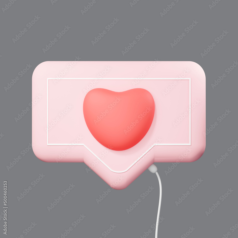 Poster 3d rendering of heart light sign icon on clean background for mock up and web banner. cartoon interf