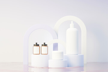 3d render of blank cosmetics skincare product or packaging for mock up. Beauty soap and spa concept. Lotion oil moisture for skin health. Premium and luxury design for branding.