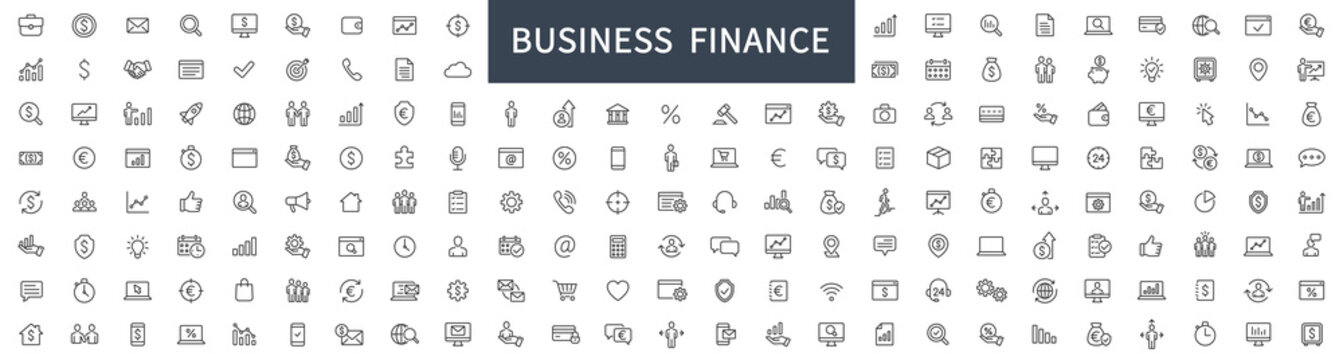 Business thin line icons. Finance icons set. Business Finance icon collection. Vector