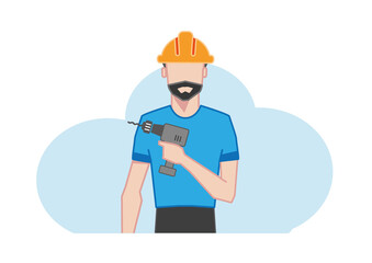 Obraz na płótnie Canvas Repairman with battery drill vector illustration