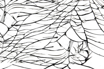 Cracked protective glass of a smartphone, cracked on a white background