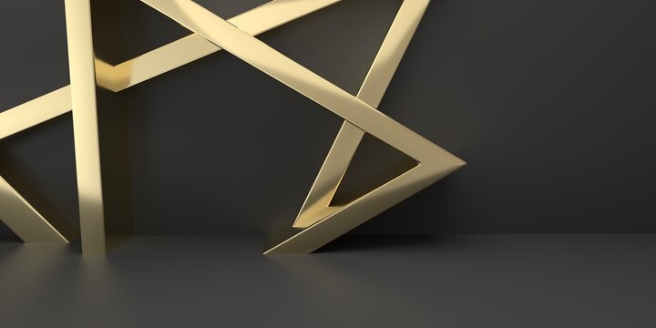 Geometric Star Gold Line Luxury  On Black Background .3d Rendering