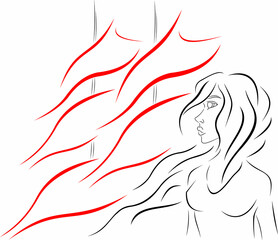 scarlet sails and a girl, outline