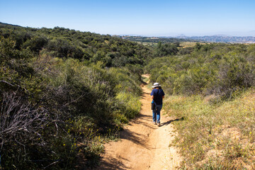 Fototapeta premium A Woman Hiker on a California Mountain Trail