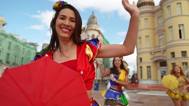 Frevo dancers at the street carnival in Recife, Pernambuco, Brazil.