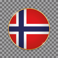 vector illustration of round button banner with country flag of Norway