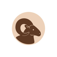 llustration of ram head. Simple contour vector illustration for emblem, badge, insignia.
