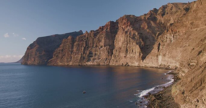 Sea view from Los Gigantes beach, Cliffs of the Giants at sunset, Tenerife, Canary islands, Spain.
