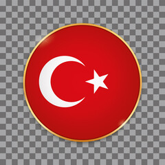 vector illustration of round button banner with country flag of Turkey