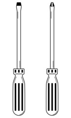 Hand drawn PH and Sl screwdrivers. Doodle style. Vector.