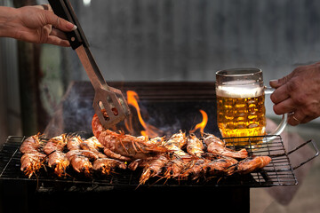 Grilling food, seafood delicacies langoustines
