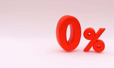 3d illustration - zero percentage or zero percent - special offer from stores - discount concept - 3d rendering.