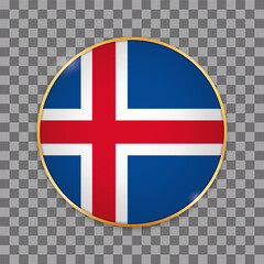 Obraz premium vector illustration of round button banner with country flag of Iceland