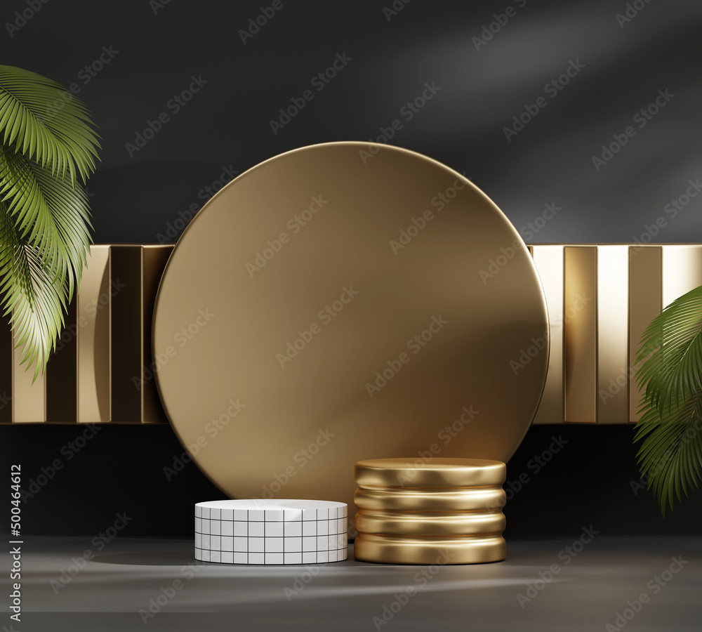 Poster abstract minimal modern platform podium with plant product presentation and showcase background 3d r